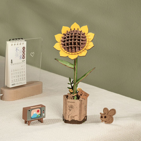 Słonecznika – Puzzle 3D Rowood, drewniany kwiat DIY Rolife