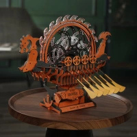 Drewniany Zestaw Puzzle 3D - Statek Wikingów | ROKR prezent drewniana układanka