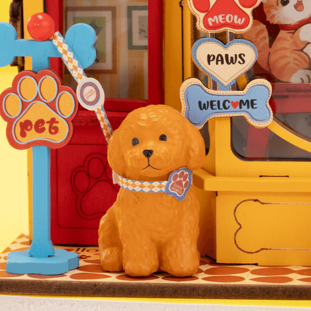 Wnętrze pełne akcesoriów – Pawfect Pet Shop | Rolife – DIY Miniaturowy Domek Puzzle 3D