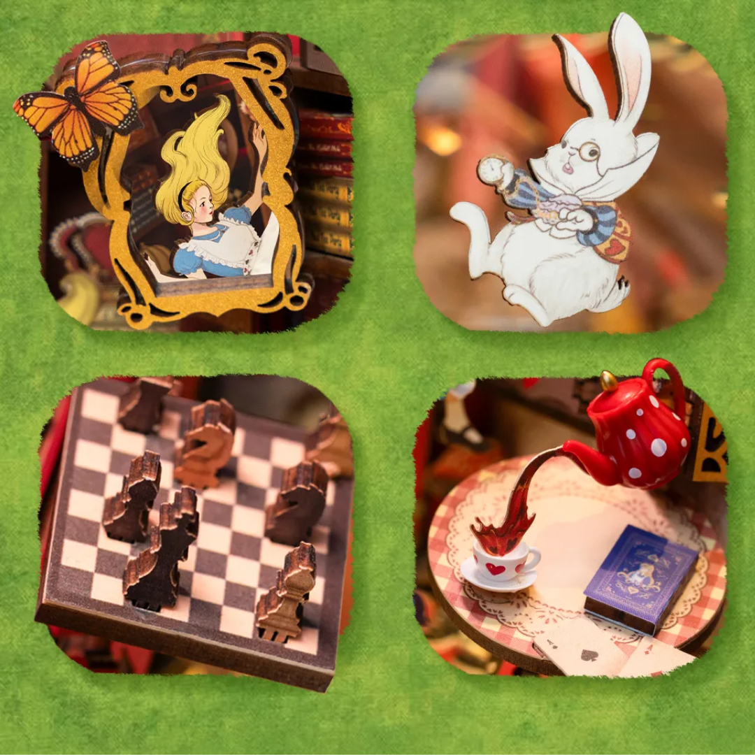 Efekt wow w biblioteczce – Alicja w Krainie Czarów Rolife DIY Book Nook – Miniaturowy Domek 3D