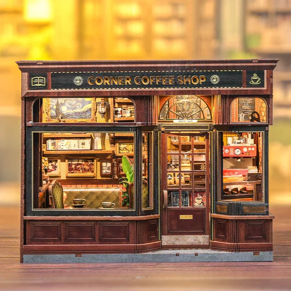 DIY Miniaturowy Domek - Corner Coffee Shop | Cutebee – oświetlenie LED po zmroku