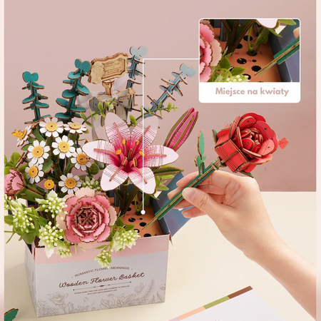 Drewniany Zestaw Puzzle 3D - Wooden Flower Basket | Robotime