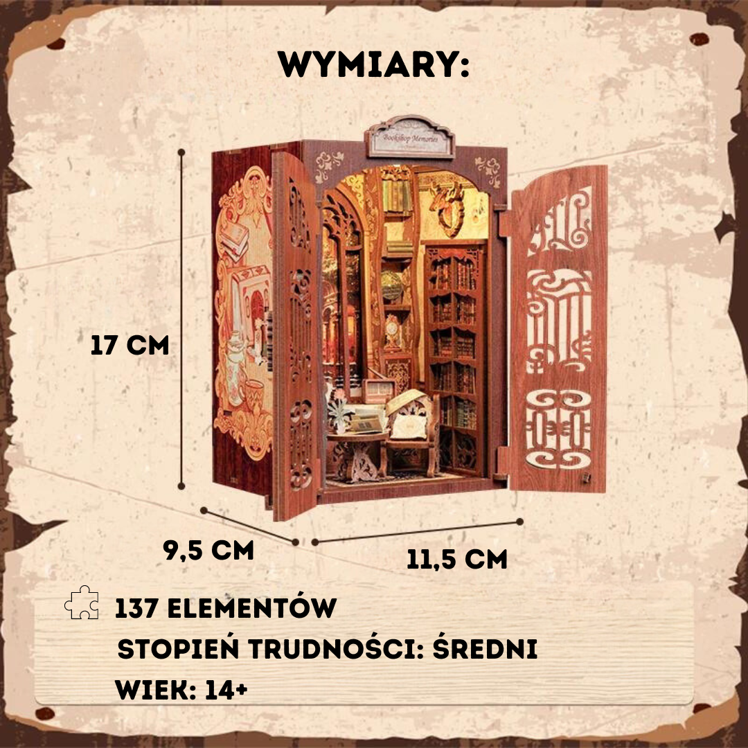 DIY Book Nook - Wspomnienia z Retro Księgarni | Cutebee – wymiary modelu