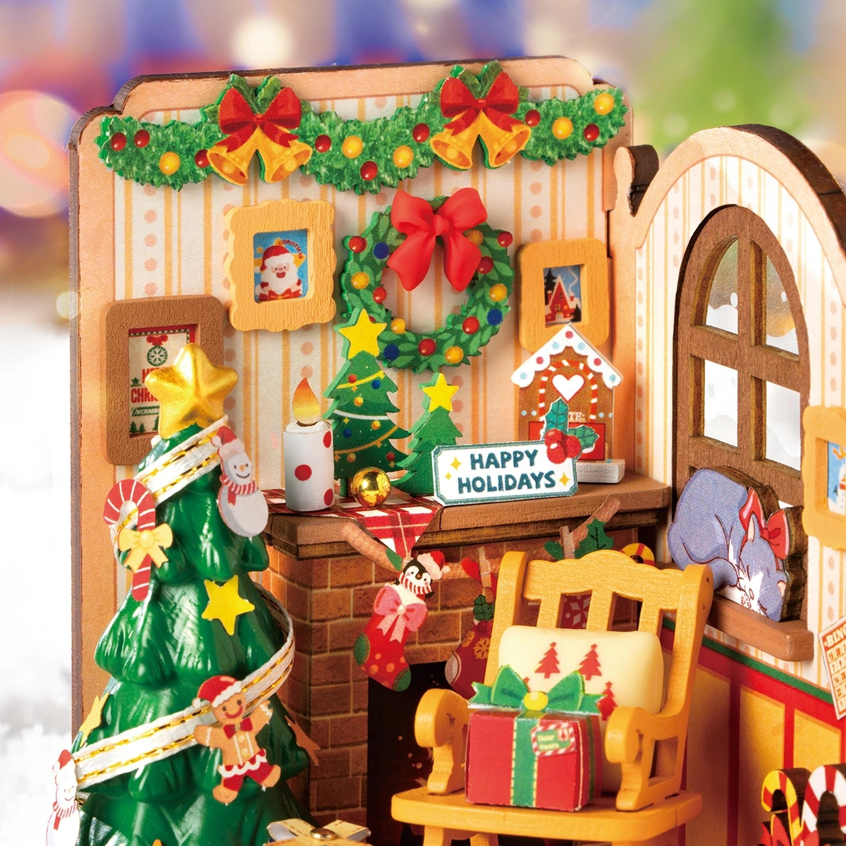 Uśmiech w postaci kotka – Mini Domek 3D - Christmas Fireplace | Rolife