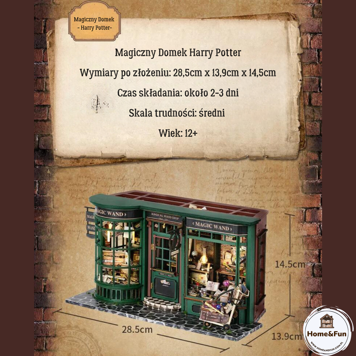 Zestaw Świąteczny Book Nook – Magiczny Sklep Harry Potter | Cutebee Puzzle 3D – wymiary modelu
