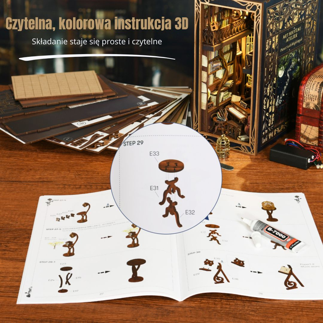 Pianist with Nightingale DIY – book nook w stylu Art Nouveau – instrukcja krok po kroku