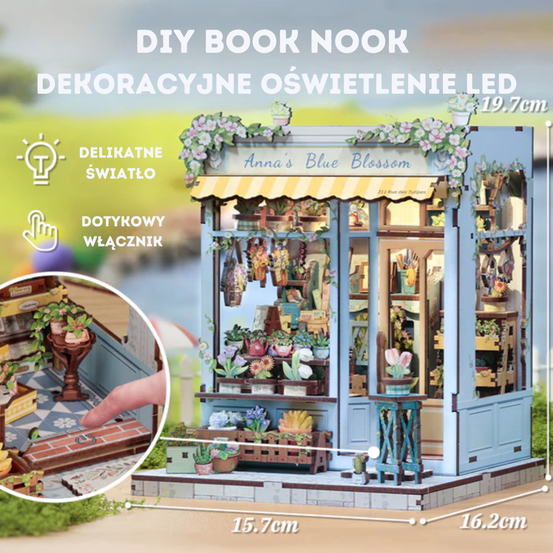 DIY Book Nook - Błękitna Kwiaciarnia Anny | Cutebee – wymiary modelu