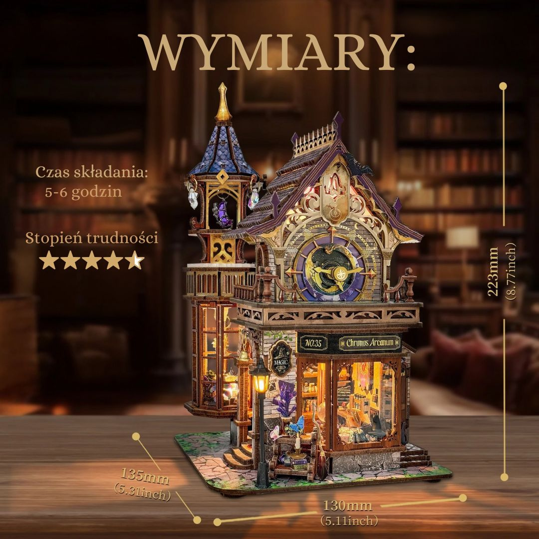 Time Magic Club DIY Book Nook – Miniaturowy Domek Puzzle 3D – wymiary modelu