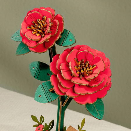 Czerwony Goździk – Puzzle 3D Rowood, drewniany kwiat DIY