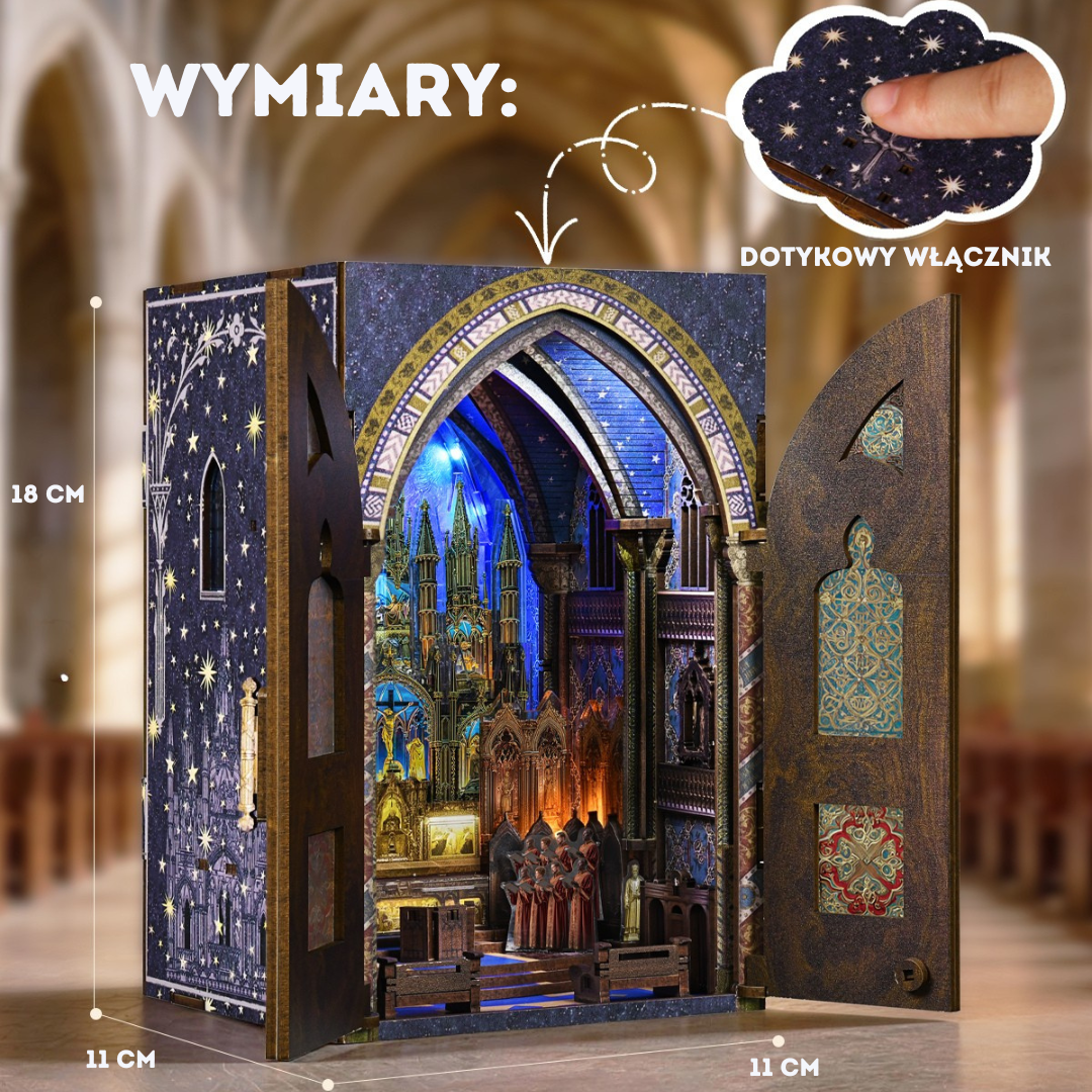 Notre-Dame Basilica DIY – Book Nook, Gotycka Bazylika na Półkę – wymiary modelu