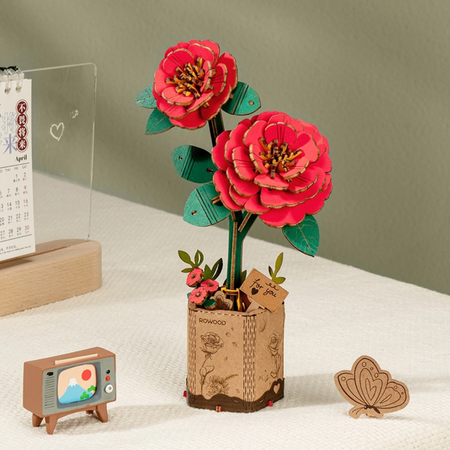 Czerwony Goździk – Puzzle 3D Rowood, drewniany kwiat DIY