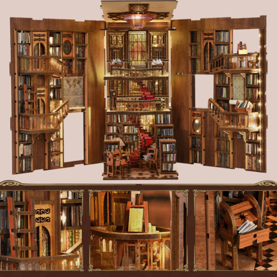 Abbey Library Minicity DIY Book Nook – Puzzle 3D Prezent – oświetlenie LED po zmroku