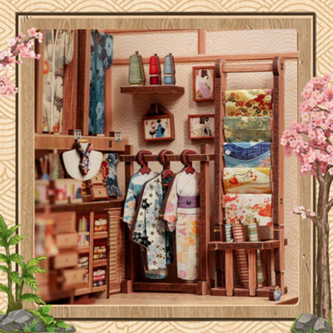 Przesuwne drzwi shōji – Sakura Kimono Shop – DIY Book Nook Puzzle 3D | CuteBee