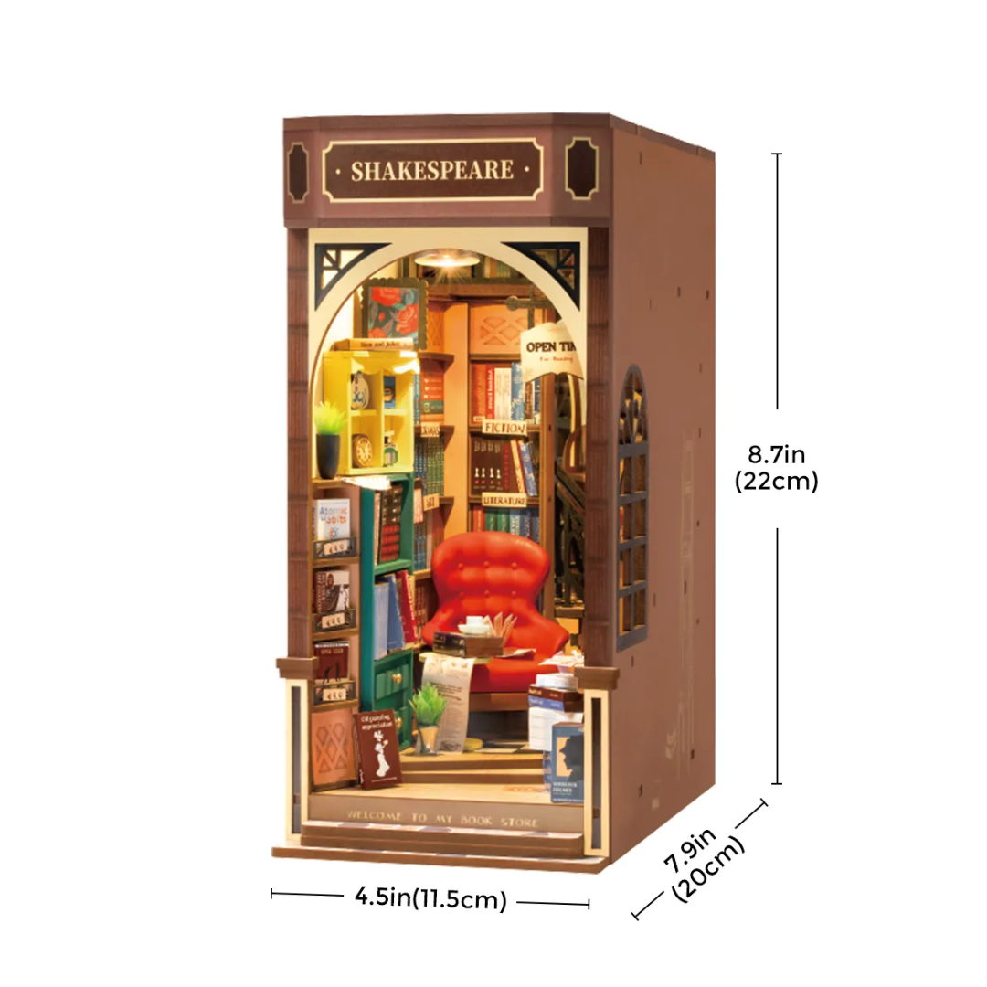 Księgarnia Shakespeare Rolife DIY Book Nook – Puzzle 3D Prezent – wymiary modelu
