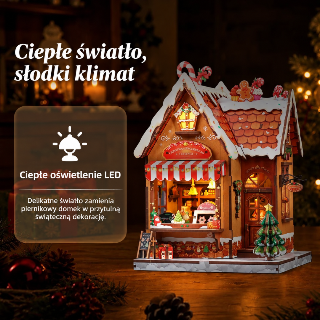 Świąteczny Piernikowy Domek – Miniaturowy Domek DIY z LED | CuteBee – oświetlenie LED po zmroku