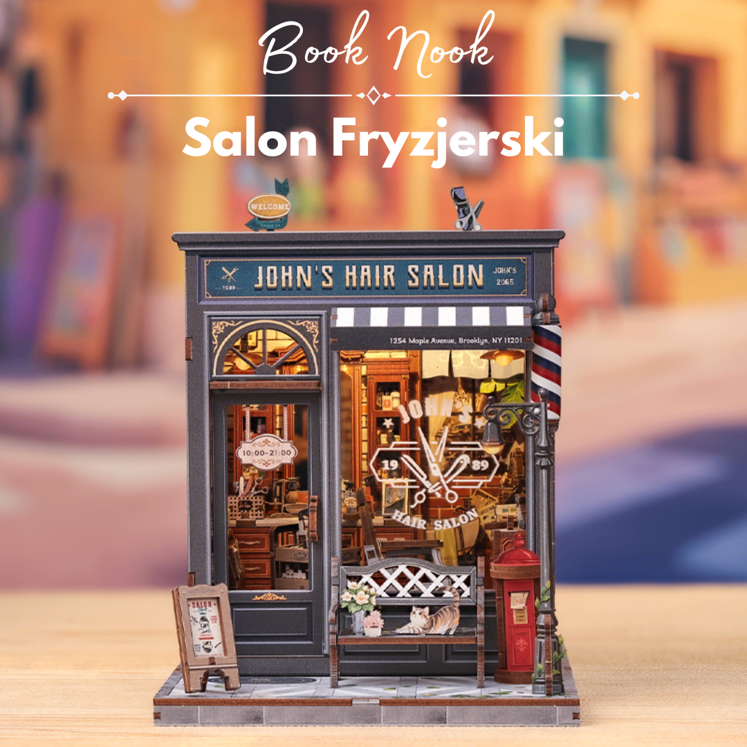 DIY Book Nook - Salon Fryzjerski | Cutebee Puzzle 3D – oświetlenie LED po zmroku