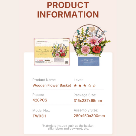 Drewniany Zestaw Puzzle 3D - Wooden Flower Basket | Robotime