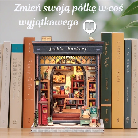 Jack’s Bookery – witryna i szyld księgarni w mini skali