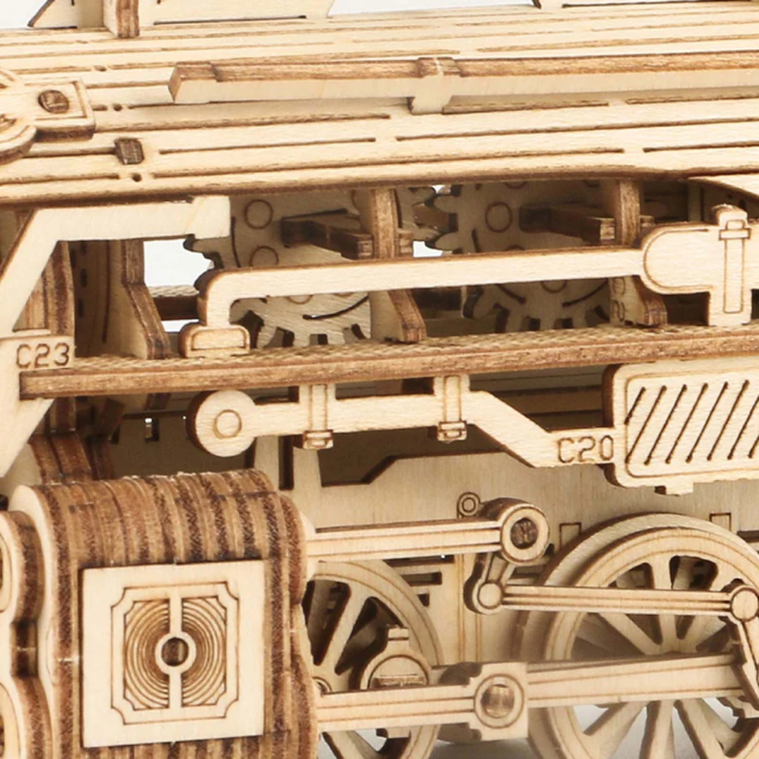 Ruchomy tłok w akcji – Drewniany Zestaw Puzzle 3D - Lokomotywa Parowa I Rolife