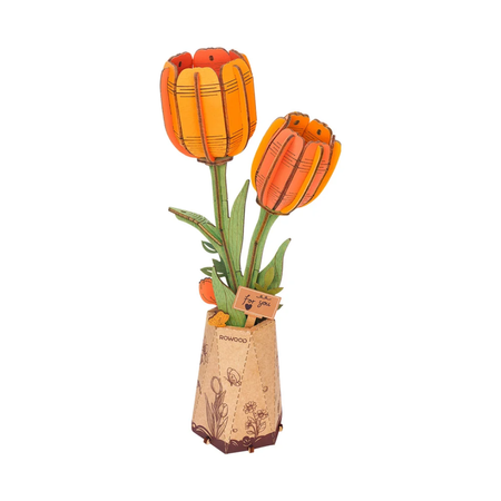 Orange Tulip – Puzzle 3D Rowood, bukiet tulipanów w wazonie