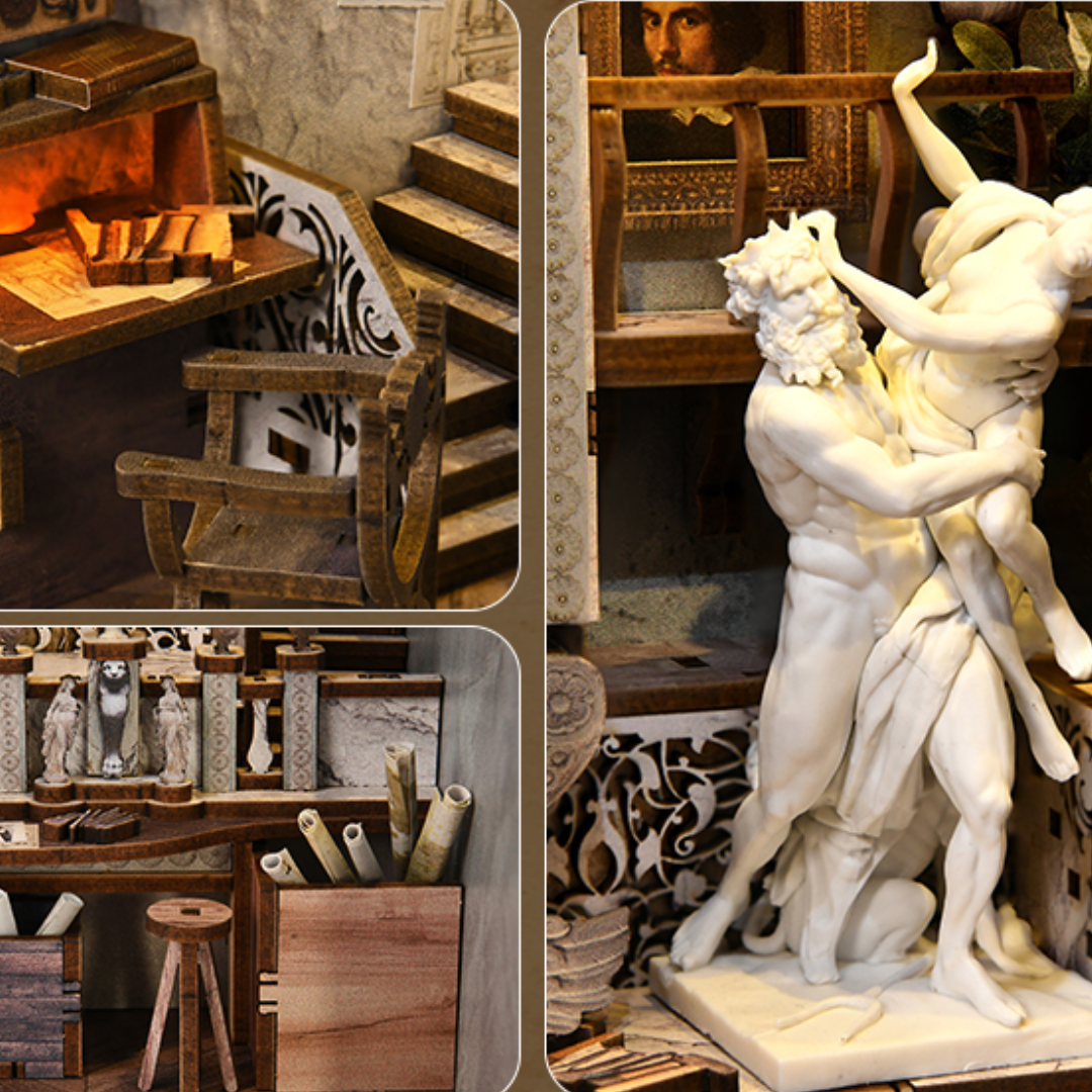 Galeria w biblioteczce – Pracownia Rzeźbiarska Minicity DIY Book Nook – Puzzle 3D Prezent