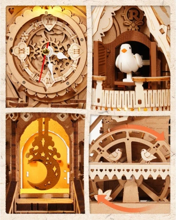 Drewniany Zestaw Puzzle 3D - Zegar Cuckoo Clock | ROKR