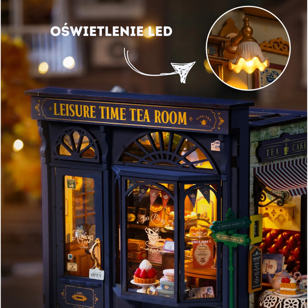 DIY Mini Domek 3d - Herbaciarnia "Leisure Time" | Rolife – oświetlenie LED po zmroku