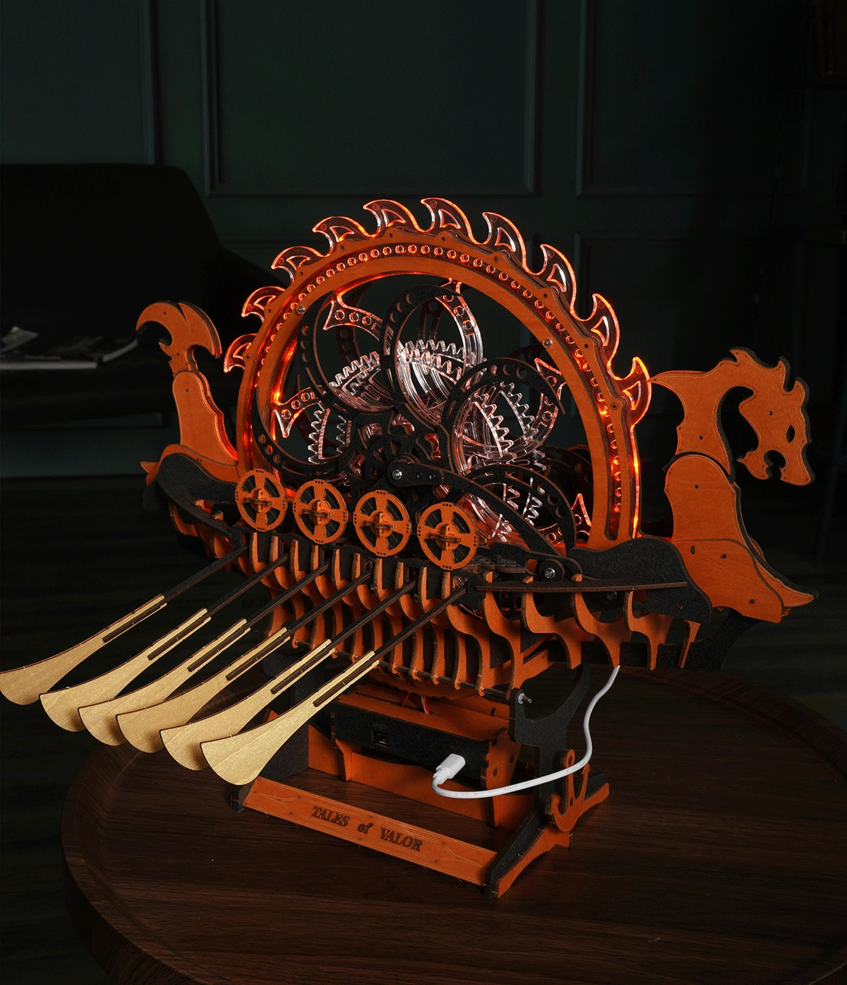 Drewniany Zestaw Puzzle 3D - Statek Wikingów | ROKR prezent drewniana układanka – oświetlenie LED po zmroku