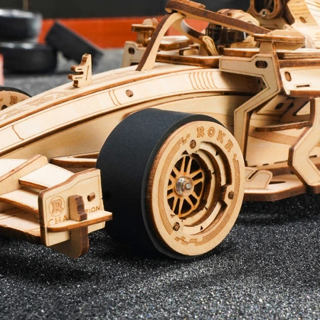 Drewniany Zestaw Puzzle 3D - Samochód wyścigowy F1 | ROKR prezent drewniana układanka
