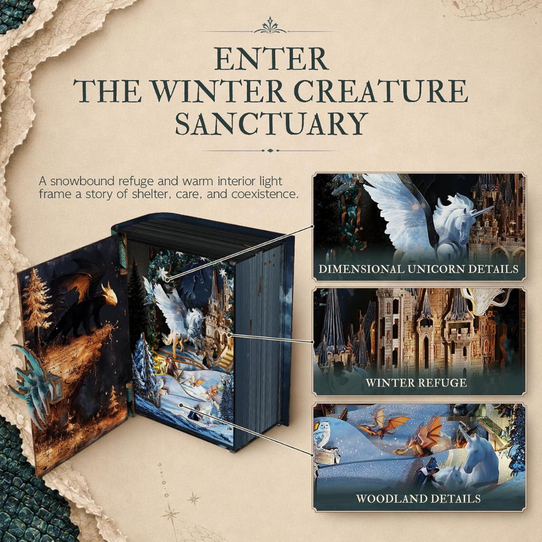 Księga, która się otwiera – Creature Charms – DIY Book Nook Minicity | Puzzle 3D Prezent