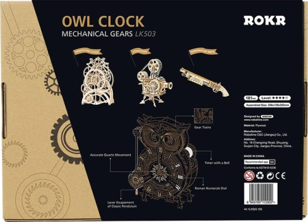 Drewniany zestaw puzzle 3d - Sowa Zegar | Robotime