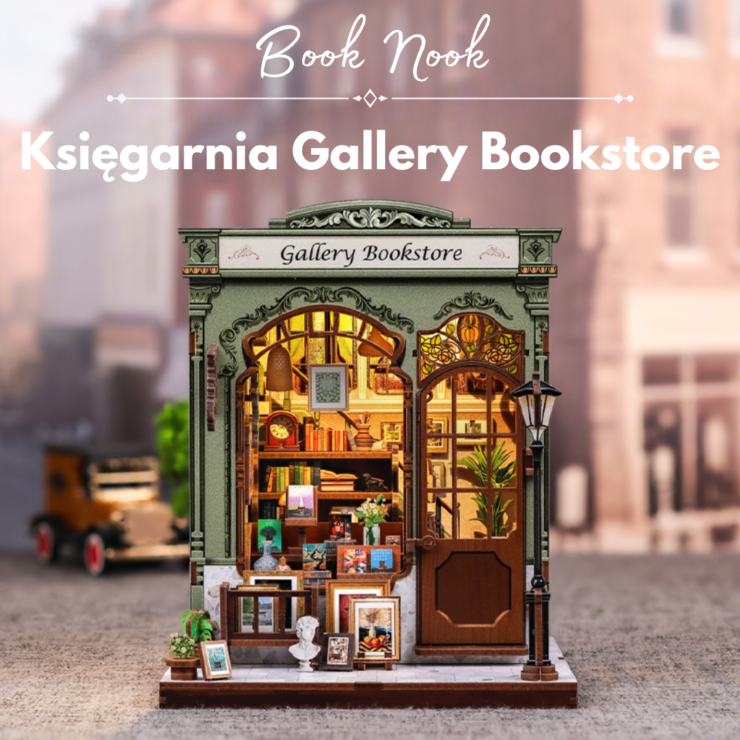 DIY Book Nook - Gallery Bookstore | Cutebee miniaturowy domek puzzle 3D – oświetlenie LED po zmroku