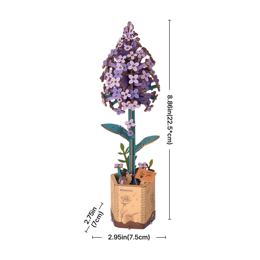 Drewniany Zestaw Puzzle 3D - Lilac | Robotime – wymiary modelu