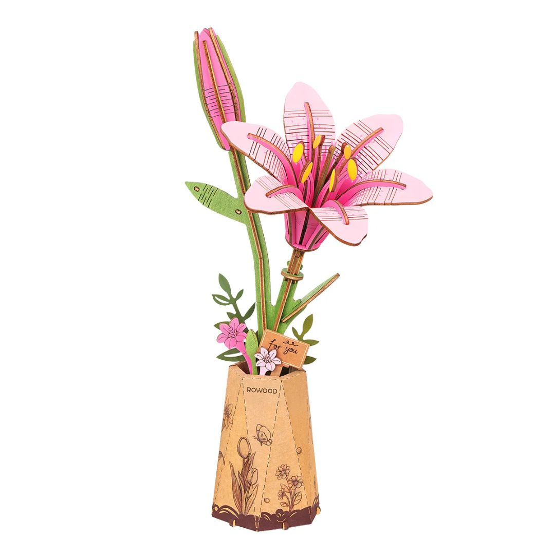Pink Lily - Puzzle 3D Rowood, drewniany kwiat DIY
