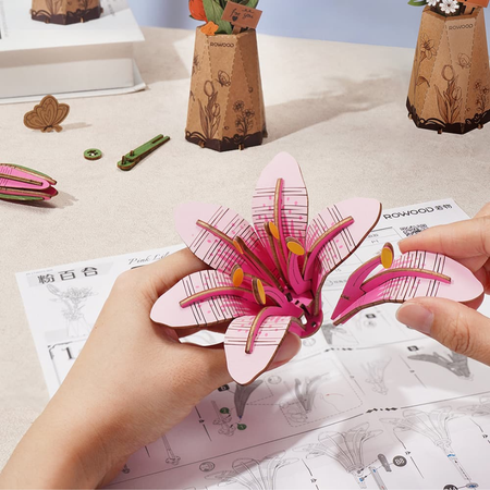Bez Lilac – Puzzle 3D Rowood, drewniany kwiat DIY, nie więdnie