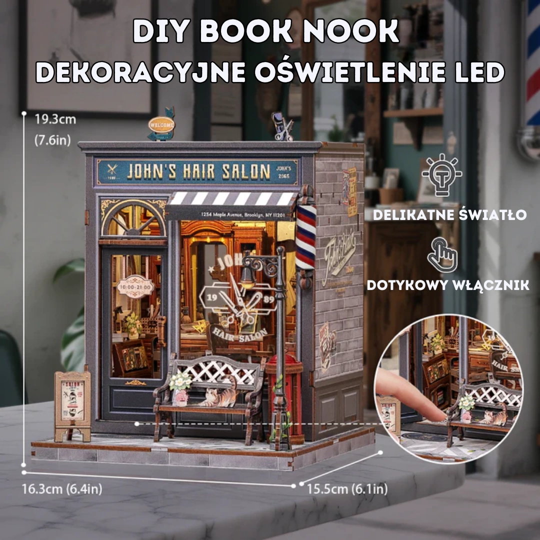 Wymiary Book Nook – Salon Fryzjerski (szerokość, głębokość, wysokość)