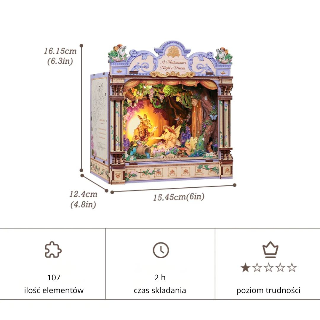 A Midsummer Night's Dream – DIY Book Nook CuteBee | Puzzle 3D Prezent – wymiary modelu