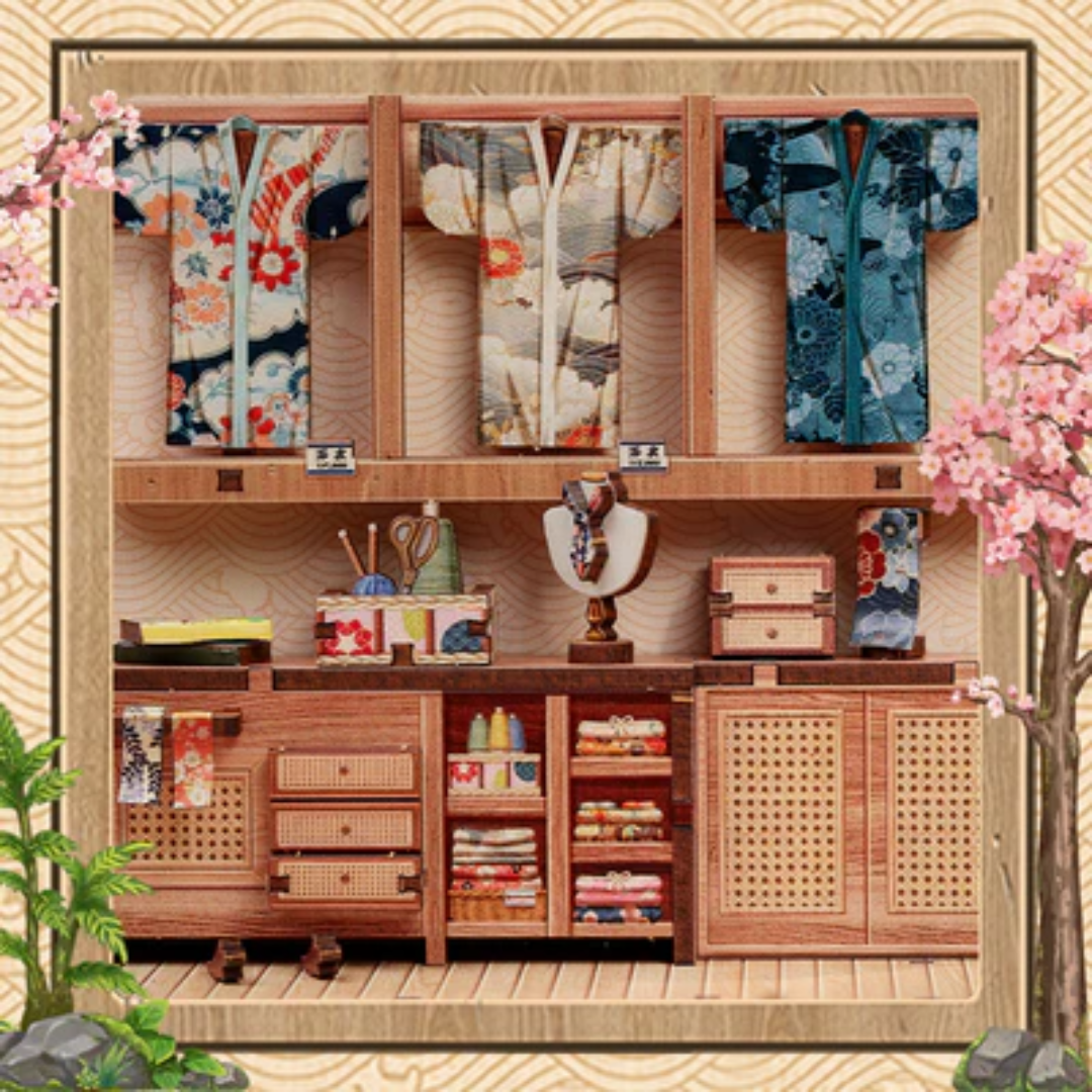 Witryna pełna sakury – Sakura Kimono Shop – DIY Book Nook Puzzle 3D | CuteBee