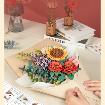 Drewniane Puzzle 3D Bukiet Kwiatów – Flower Bouquet | Model DIY Robotime