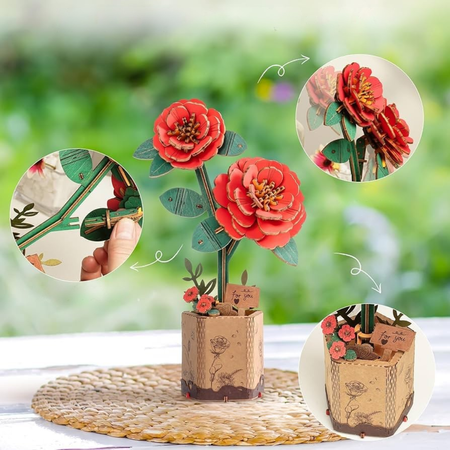 Drewniany Zestaw Puzzle 3D - Czerwony Goździk | Robotime