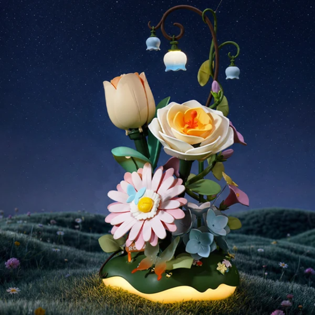 Garden Ramble – Puzzle 3D ROKR, bukiet kwiatów z LED (206 el.) – oświetlenie LED po zmroku