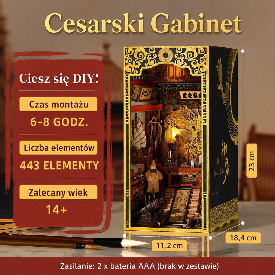 The Emperor's Study DIY – book nook MiniCity z oświetleniem LED – wymiary modelu
