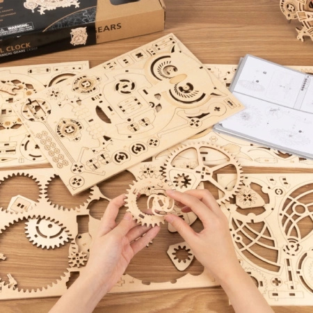 Drewniany zestaw puzzle 3d - Sowa Zegar | Robotime