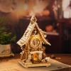 Zegar z Kukułką „Alicja” – Puzzle 3D ROKR, naturalne drewno