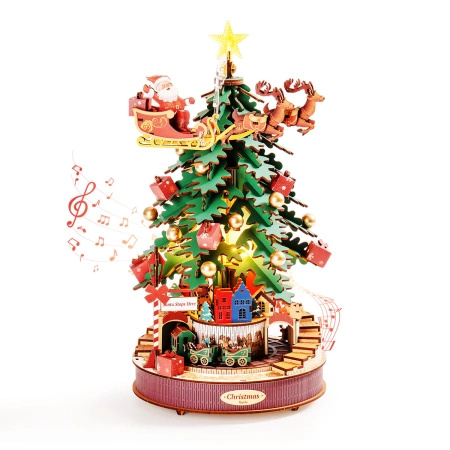 Świąteczna Choinka z Pozytywką i LED – Puzzle 3D Rolife (319 el.)