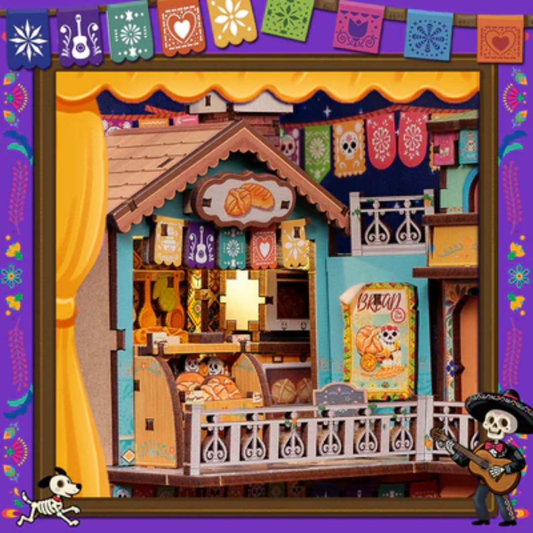 Plaza de los Muertos - DIY Book Nook | Cutebee Miniaturowy Domek – oświetlenie LED po zmroku