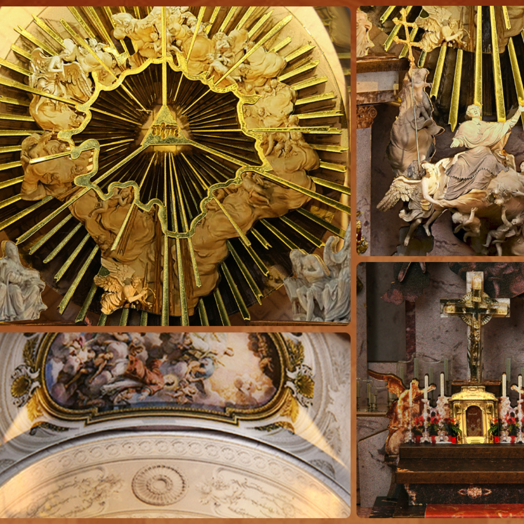 Złota gloria w centrum sceny – St. Charles Church – DIY Book Nook Minicity | Puzzle 3D Prezent