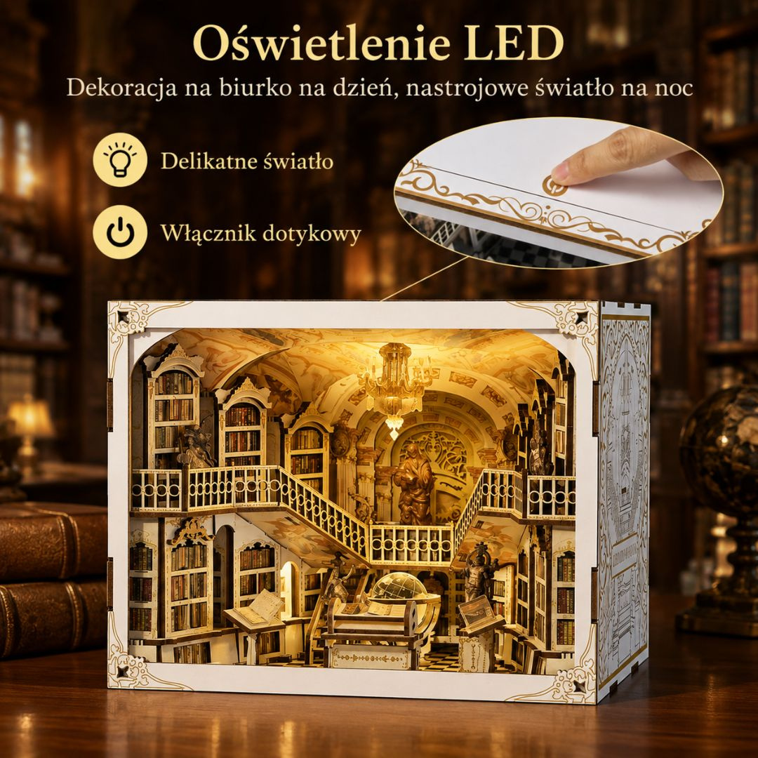 Library of Gods Max – DIY Book Nook MiniCity | Puzzle 3D Prezent – oświetlenie LED po zmroku