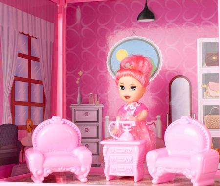 Domek dla lalek  Villa lalka mebelki zestaw różowy 44cm