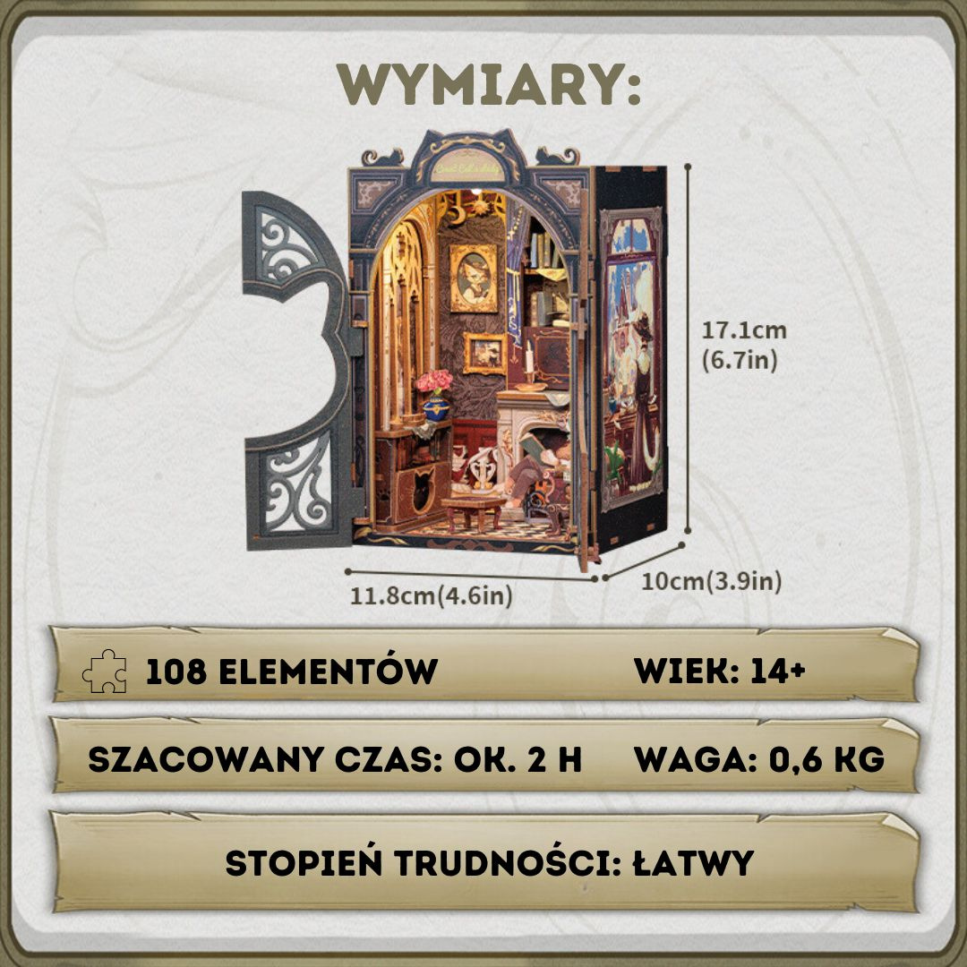 Rezydencja Hrabiego Kota – DIY Book Nook Puzzle 3D | CuteBee – wymiary modelu